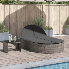 Double sun lounger with gray synthetic rattan cushions by , Loungers - Ref: Foro24-368648, Price: 261,05 €, Discount: %