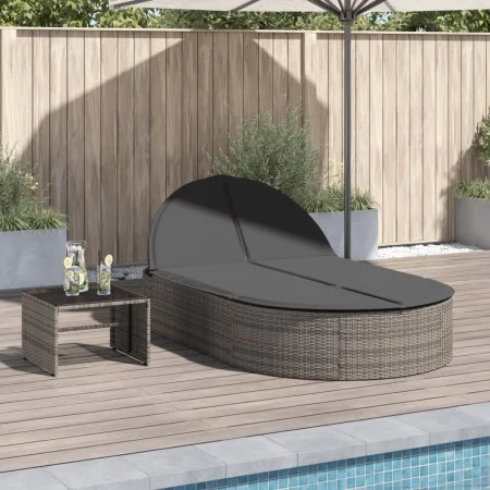 Double sun lounger with gray synthetic rattan cushions by , Loungers - Ref: Foro24-368648, Price: 261,05 €, Discount: %