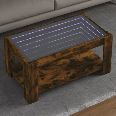 Mesa de centro y LED madera ingeniería roble ahumado 93x53x45cm de , Mesas de centro - Ref: Foro24-847557, Precio: 132,24 €, ...