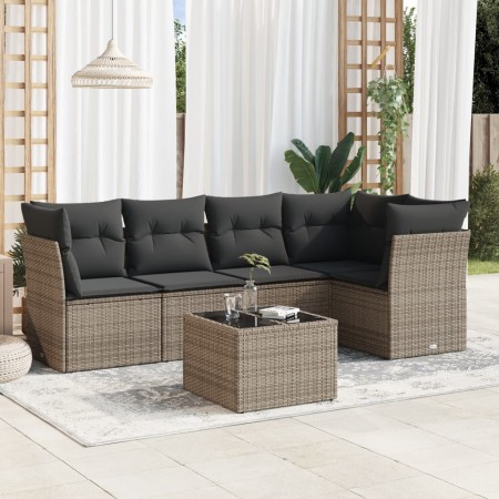 Set de muebles de jardín 6 pzas y cojines ratán sintético gris en Conjuntos de jardín | Comprar online en Foru.es