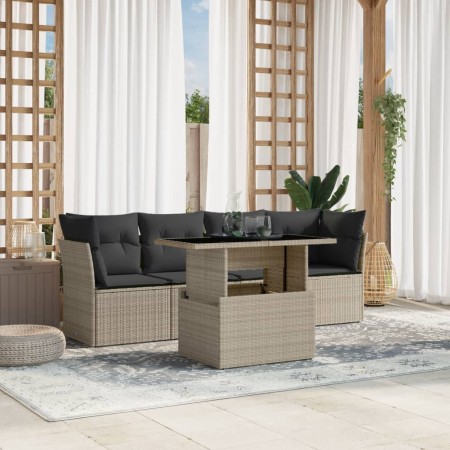 Set de sofás jardín y cojines 5 pzas ratán sintético gris claro de , Conjuntos de jardín - Ref: Foro24-3266352, Precio: 366,8...