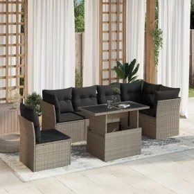 Set de sofás de jardín 7 pzas con cojines ratán PE gris claro de , Conjuntos de jardín - Ref: Foro24-3266622, Precio: 544,65 ...