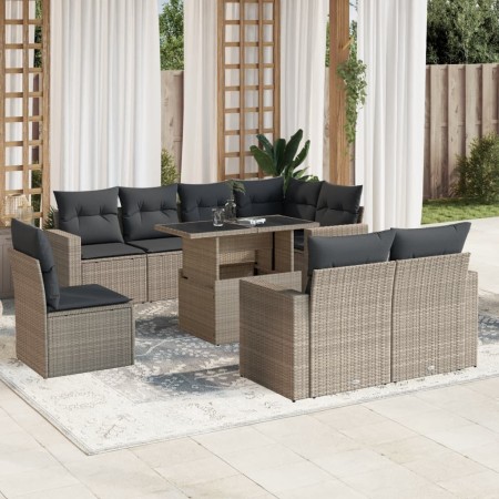 Set muebles jardín 9 pzas y cojines ratán sintético gris claro de , Conjuntos de jardín - Ref: Foro24-3267412, Precio: 692,85...