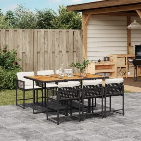 Set de comedor de jardín 7 pzas y cojines ratán sintético negro de , Conjuntos de jardín - Ref: Foro24-3211455, Precio: 488,3...