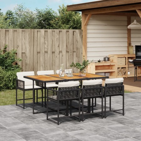 Set de comedor de jardín 7 pzas y cojines ratán sintético negro de , Conjuntos de jardín - Ref: Foro24-3211455, Precio: 488,3...