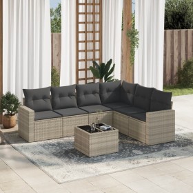 Set de sofás de jardín 7 pzas con cojines ratán PE gris claro de , Conjuntos de jardín - Ref: Foro24-3219012, Precio: 481,20 ...