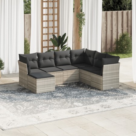 Set de sofás de jardín 7 pzas con cojines ratán PE gris claro de , Conjuntos de jardín - Ref: Foro24-3217992, Precio: 483,38 ...