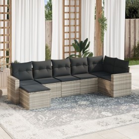 Set de sofás de jardín 7 pzas con cojines ratán PE gris claro de , Conjuntos de jardín - Ref: Foro24-3219272, Precio: 476,17 ...