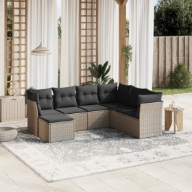 Set de sofás de jardín 7 pzas con cojines ratán PE gris claro de , Conjuntos de jardín - Ref: Foro24-3263218, Precio: 489,41 ...