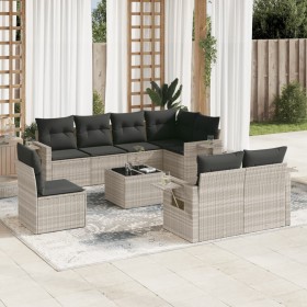 Set muebles jardín 9 pzas y cojines ratán sintético gris claro de , Conjuntos de jardín - Ref: Foro24-3220451, Precio: 649,12...