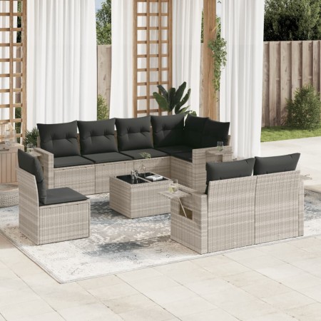 Set muebles jardín 9 pzas y cojines ratán sintético gris claro de , Conjuntos de jardín - Ref: Foro24-3220451, Precio: 649,12...