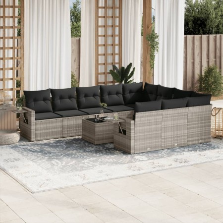 Set de sofás de jardín 11 pzas y cojines ratán sintético gris de , Conjuntos de jardín - Ref: Foro24-3220701, Precio: 753,66 ...