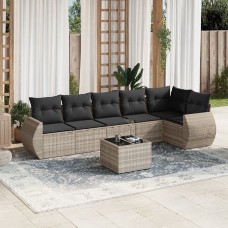 Set de sofás de jardín 7 pzas con cojines ratán PE gris claro de , Conjuntos de jardín - Ref: Foro24-3221401, Precio: 505,18 ...