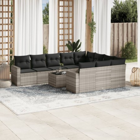 Set de sofás de jardín 11 pzas y cojines ratán sintético gris de , Conjuntos de jardín - Ref: Foro24-3219492, Precio: 747,99 ...