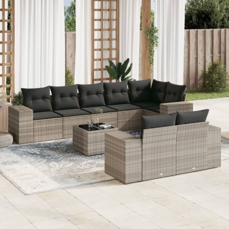 Set muebles jardín 9 pzas y cojines ratán sintético gris claro de , Conjuntos de jardín - Ref: Foro24-3255169, Precio: 669,58...