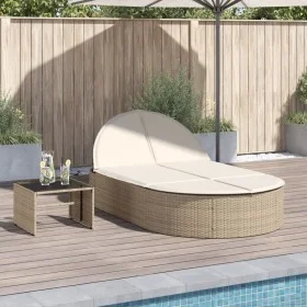 Tumbona doble con cojines ratán sintético beige de , Tumbonas - Ref: Foro24-368650, Precio: 259,13 €, Descuento: %