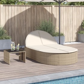 Tumbona doble con cojines ratán sintético beige de , Tumbonas - Ref: Foro24-368650, Precio: 293,41 €, Descuento: %