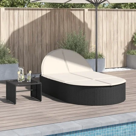 Doppel-Liegestuhl mit schwarzen Kunststoff-Rattan-Kissen. von , Liegen - Ref: Foro24-368646, Preis: 253,62 €, Rabatt: %