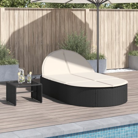 Tumbona doble con cojines ratán sintético negro de , Tumbonas - Ref: Foro24-368646, Precio: 259,44 €, Descuento: %