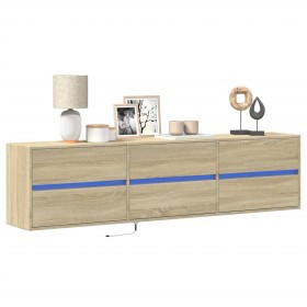 Mueble de TV de pared con LED roble Sonoma 180x31x45 cm de , Muebles TV - Ref: Foro24-3307935, Precio: 157,25 €, Descuento: %