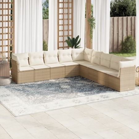 Set de sofás de jardín 9 pzas con cojines ratán sintético beige en Conjuntos de jardín | Comprar online en Foru.es