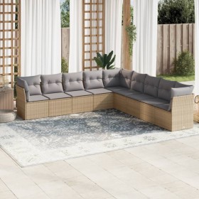Set de sofás de jardín 9 pzas con cojines ratán sintético beige en Conjuntos de jardín | Comprar online en Foru.es