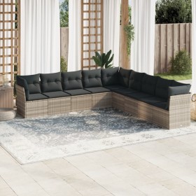 Set muebles jardín 9 pzas y cojines ratán sintético gris claro en Conjuntos de jardín | Comprar online en Foru.es