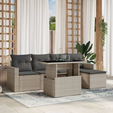 Set de sofás de jardín 6 pzas y cojines ratán sintético gris de , Conjuntos de jardín - Ref: Foro24-3267242, Precio: 410,11 €...