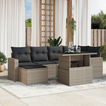 Set de sofás de jardín 7 pzas con cojines ratán PE gris claro de , Conjuntos de jardín - Ref: Foro24-3267422, Precio: 496,89 ...