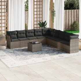 Set de sofás de jardín 10 pzas con cojines ratán sintético gris en Conjuntos de jardín | Comprar online en Foru.es