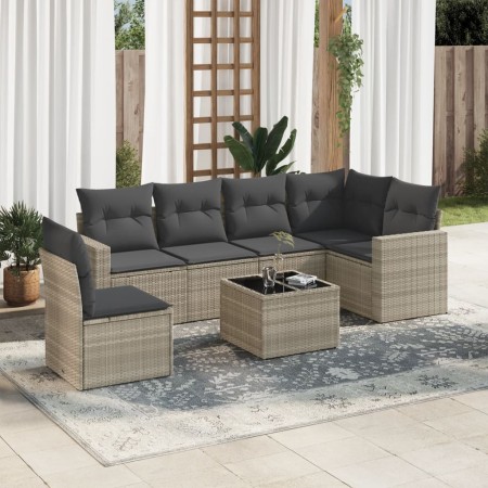 Set de sofás de jardín 7 pzas con cojines ratán PE gris claro de , Conjuntos de jardín - Ref: Foro24-3219032, Precio: 481,20 ...