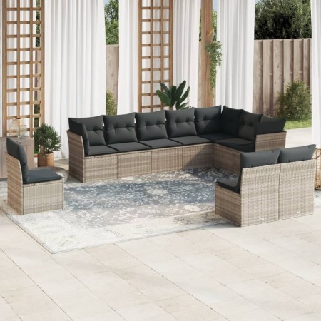 Set sofás jardín 10 pzas con cojines ratán sintético gris claro de , Conjuntos de jardín - Ref: Foro24-3217802, Precio: 671,5...