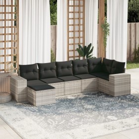 Set de sofás de jardín 7 pzas con cojines ratán PE gris claro de , Conjuntos de jardín - Ref: Foro24-3255219, Precio: 501,74 ...