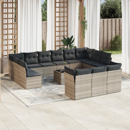 Set sofás jardín 14 pzas con cojines ratán sintético gris claro de , Conjuntos de jardín - Ref: Foro24-3218462, Precio: 944,3...