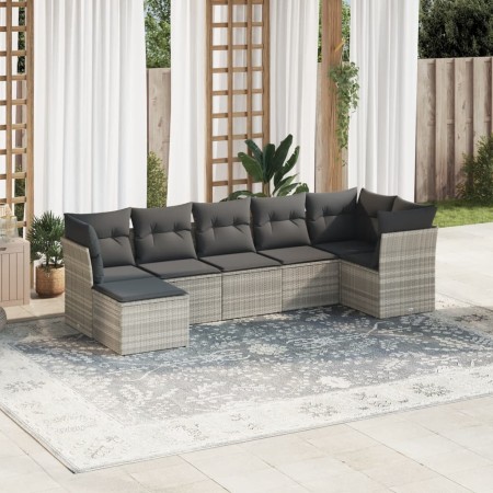 Set de sofás de jardín 7 pzas con cojines ratán PE gris claro de , Conjuntos de jardín - Ref: Foro24-3217972, Precio: 483,38 ...