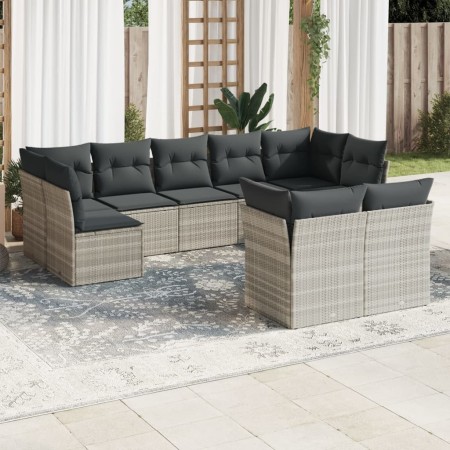 Set muebles jardín 9 pzas y cojines ratán sintético gris claro de , Conjuntos de jardín - Ref: Foro24-3218152, Precio: 611,98...