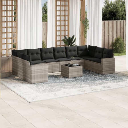 Set de sofás de jardín 11 pzas y cojines ratán sintético gris de , Conjuntos de jardín - Ref: Foro24-3219472, Precio: 747,99 ...