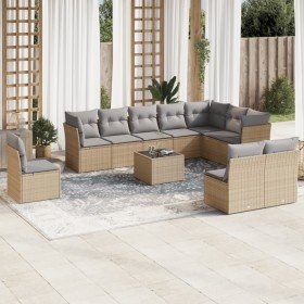 Set de sofás de jardín 11pzas con cojines ratán sintético beige en Conjuntos de jardín | Comprar online en Foru.es