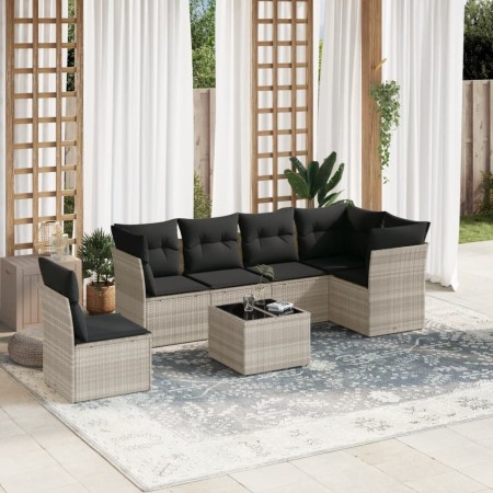 Set de sofás de jardín 7 pzas con cojines ratán PE gris claro de , Conjuntos de jardín - Ref: Foro24-3217712, Precio: 488,61 ...