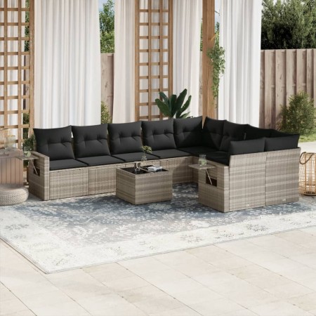 Set sofás jardín 10 pzas con cojines ratán sintético gris claro de , Conjuntos de jardín - Ref: Foro24-3220651, Precio: 660,5...