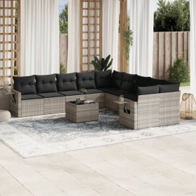 Set de sofás de jardín 11 pzas y cojines ratán sintético gris de , Conjuntos de jardín - Ref: Foro24-3220721, Precio: 753,66 ...