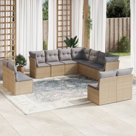 Set de sofás de jardín 11pzas con cojines ratán sintético beige en Conjuntos de jardín | Comprar online en Foru.es