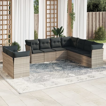 Set muebles jardín 9 pzas y cojines ratán sintético gris claro en Conjuntos de jardín | Comprar online en Foru.es