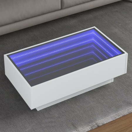 Mesa de centro con LED madera de ingeniería blanca 90x50x30 cm de , Mesas de centro - Ref: Foro24-847518, Precio: 146,22 €, D...