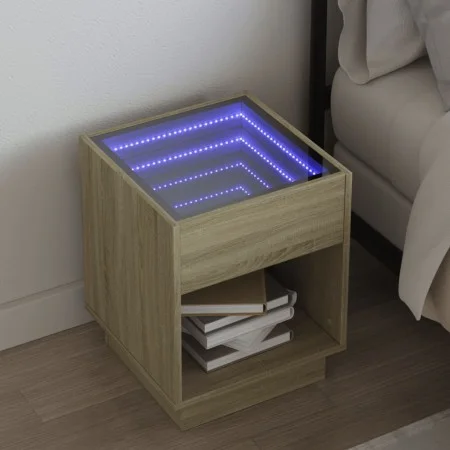 Mesita de noche con Infinity LED roble Sonoma 40x40x50 cm de , Mesitas de noche - Ref: Foro24-3284079, Precio: 59,42 €, Descu...