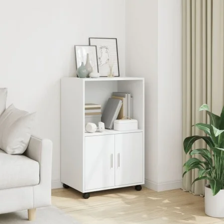 Armario con ruedas madera de ingeniería blanco 55x40x91 cm de , Aparadores - Ref: Foro24-853182, Precio: 65,61 €, Descuento: %