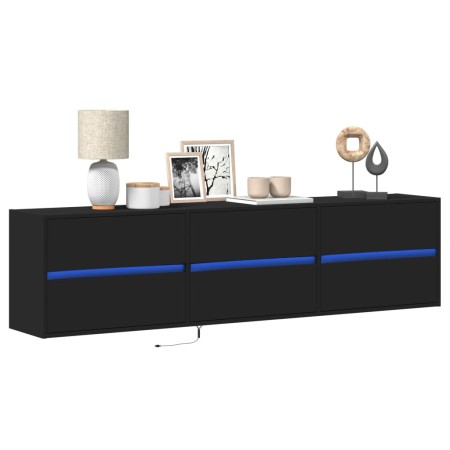 Mueble de TV de pared con LED negro 180x31x45 cm de , Muebles TV - Ref: Foro24-3307934, Precio: 157,43 €, Descuento: %