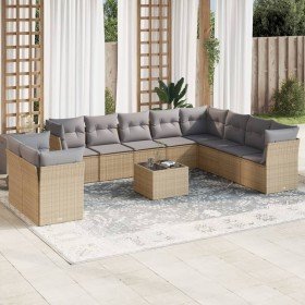 Set de sofás de jardín 11pzas con cojines ratán sintético beige en Conjuntos de jardín | Comprar online en Foru.es