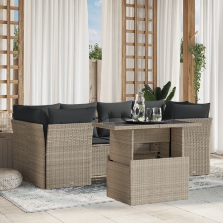 Set de sofás de jardín 7 pzas con cojines ratán PE gris claro de , Conjuntos de jardín - Ref: Foro24-3266382, Precio: 532,84 ...
