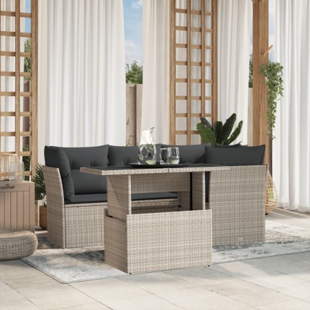 Set de sofás jardín y cojines 5 pzas ratán sintético gris claro de , Conjuntos de jardín - Ref: Foro24-3266562, Precio: 412,4...